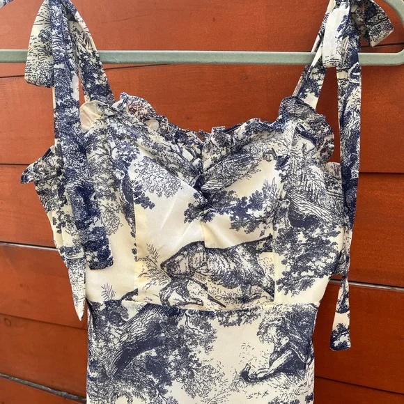 Lulus size xs Breeze the Day Blue and White Print Tie-Strap Mini Dress - Picture 8 of 9